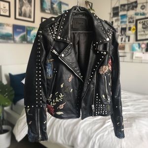 Studded floral leather jacket